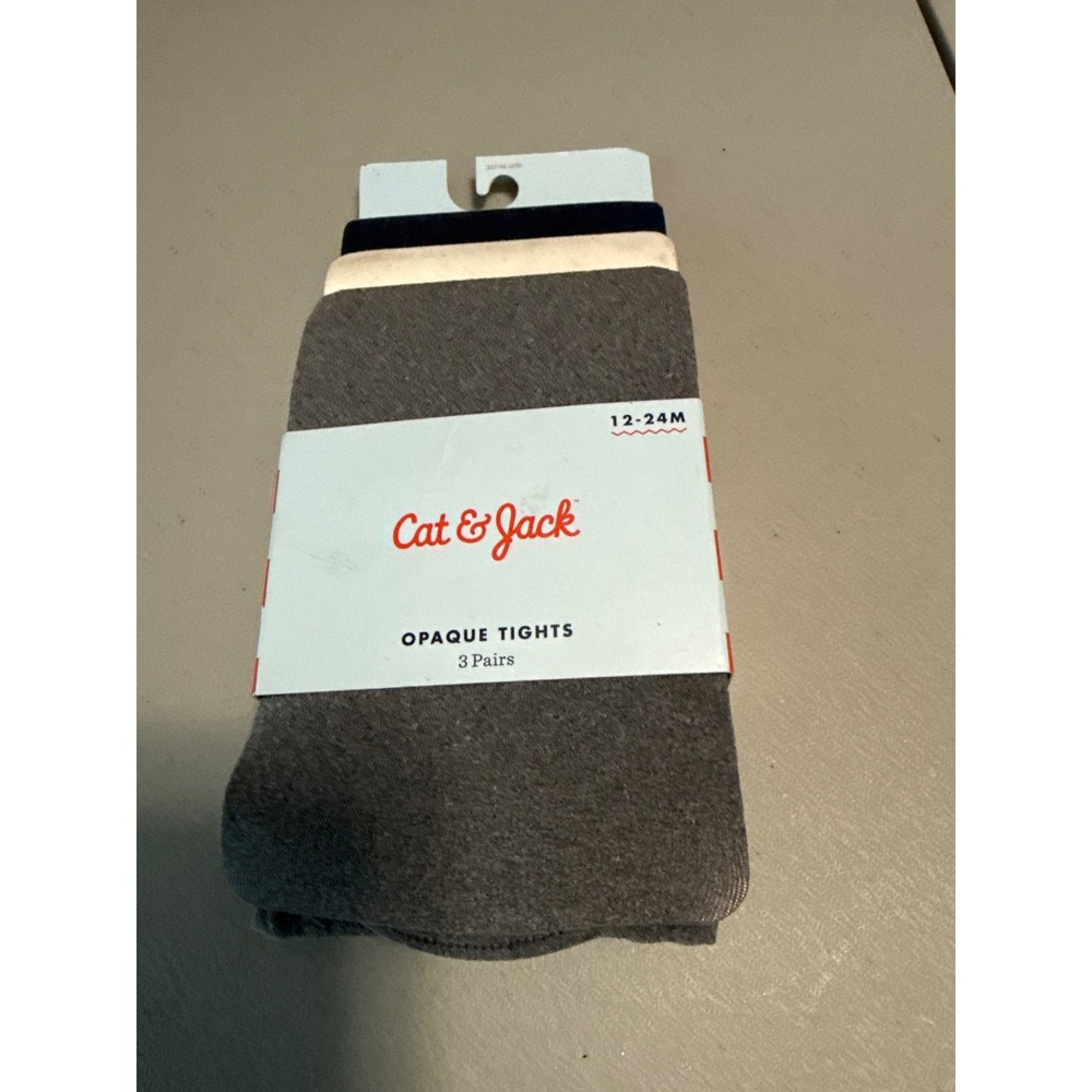 Cat & Jack Toddler Opaque Tights 3 Pairs Grey White Navy 12-24M NEW